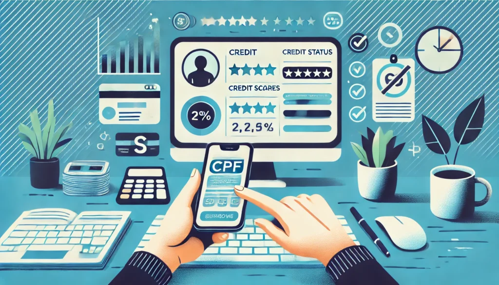 Como Saber Se Meu Nome Está Limpo: Um Guia Completo para Restaurar sua Saúde Financeira DALL·E 2024 09 06 20.46.58 A wide image depicting a person checking their financial status on a computer or smartphone focusing on a screen showing credit scores or CPF statu