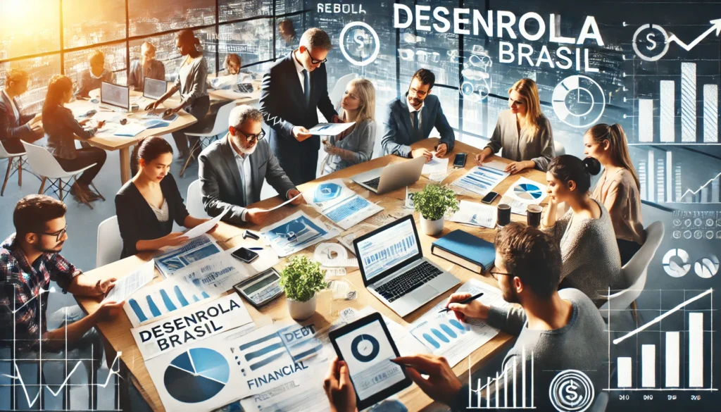 Desenrola Brasil: Guia Completo para Sair das Dívidas e Recuperar Sua Saúde Financeira DALL·E 2024 09 11 16.41.20 An image representing financial recovery and debt resolution focusing on the Desenrola Brasil program. Show a diverse group of people including adul