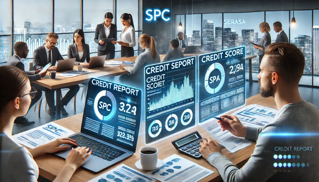Qual a Diferença Entre SPC e Serasa: Um Guia Completo para Entender os Principais Órgãos de Proteção ao Crédito no Brasil DALL·E 2024 09 12 18.41.35 A detailed image showing two contrasting scenes on one side a young professional reviewing their credit report with the SPC logo on the screen and