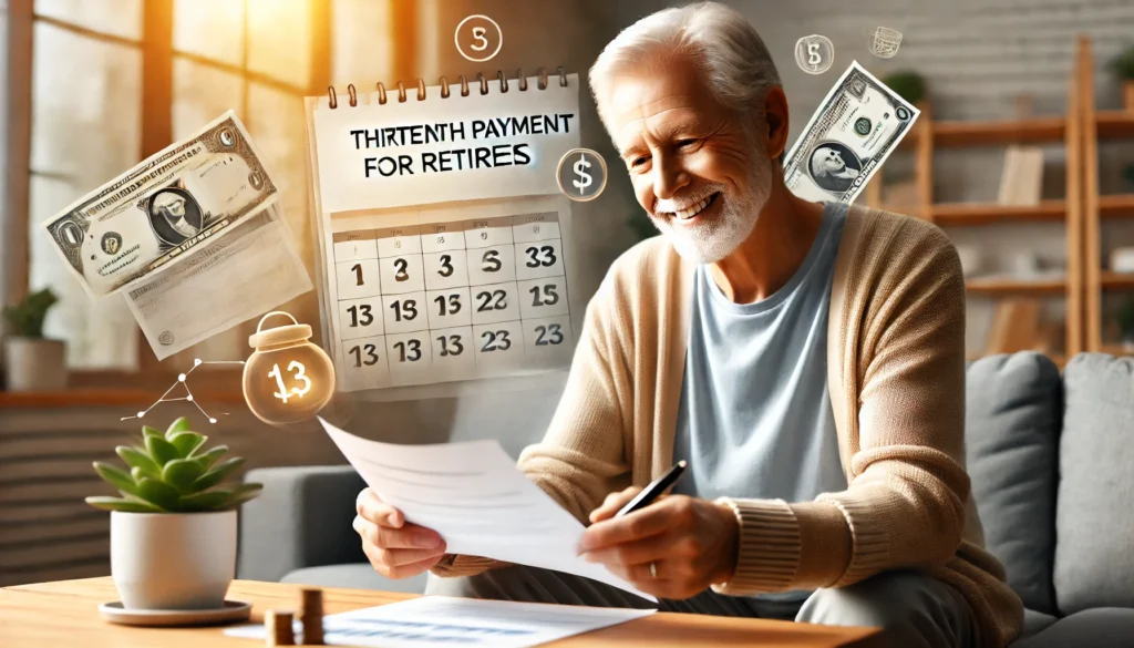 Décimo Terceiro dos Aposentados: Datas de Pagamento Atualizadas DALL·E 2024 10 05 23.19.51 An elderly person smiling while reviewing documents at home conveying a sense of financial planning and tranquility. The background includes elements