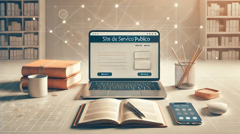 DALL·E 2025 01 21 22.54.10 Uma imagem wide mostrando um ambiente moderno com um laptop aberto exibindo um site de servico publico sem texto visivel simbolizando a emissao de