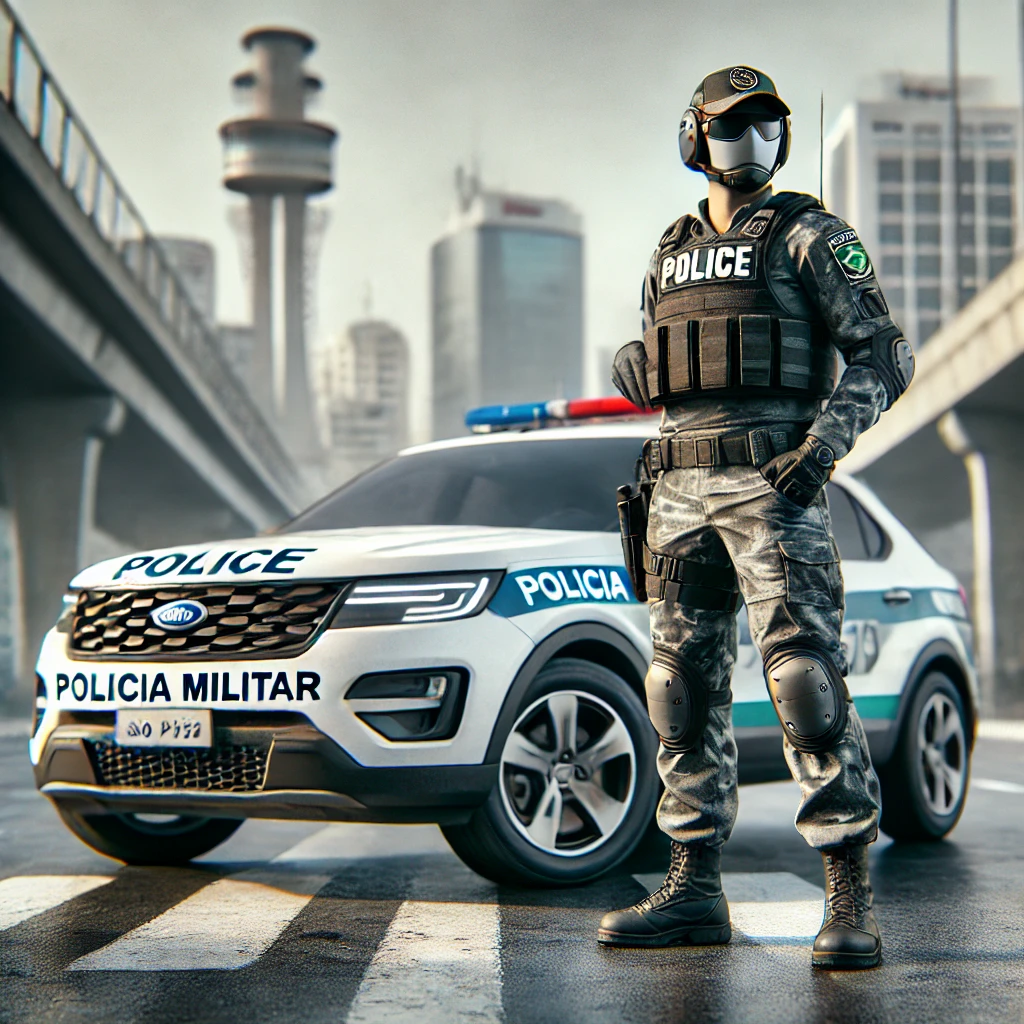 Minha Primeira Experiência Estudando Para um Concurso de Polícia Militar DALL·E 2025 02 10 19.00.44 A realistic wide image depicting a scenario related to the Sao Paulo Military Police. It features a police officer in the characteristic Sao Paulo uni